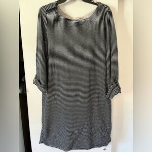 Loft navy and white striped 3/4 sleeve dress size medium